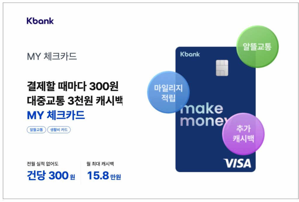 케이뱅크의 MY체크카드 알뜰교통플러스 상품 소개 페이지를 캡처한 스크린샷 이미지입니다. 